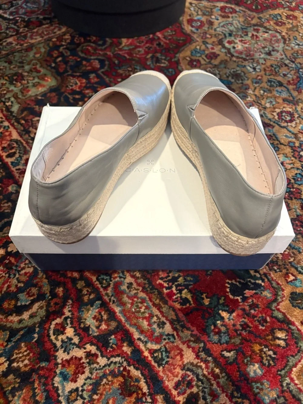Caslon Light Gray Leather Espadrille Slip-On Flats